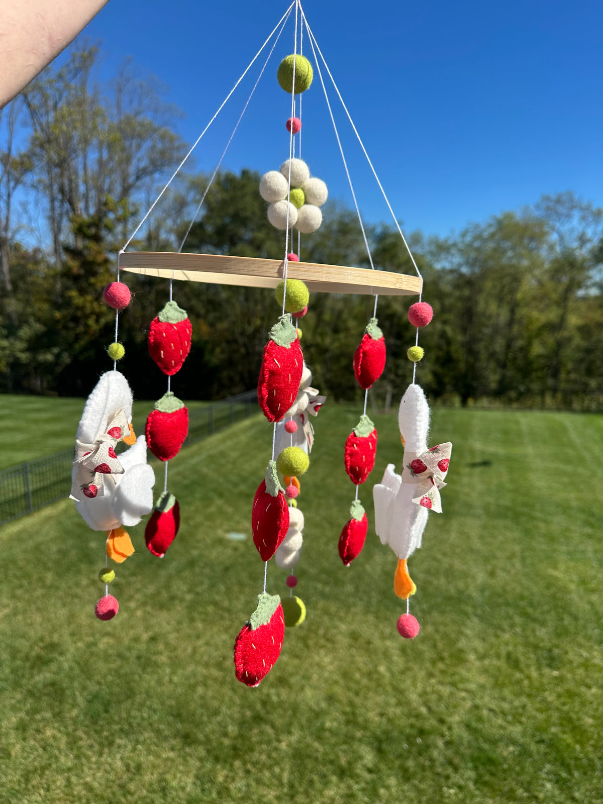 Handmade Strawberry Goose Crib Mobile