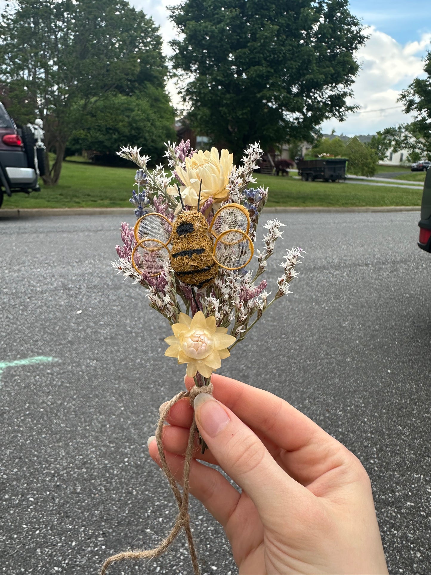 Purple Dried Flower Mini Bouquet with bee