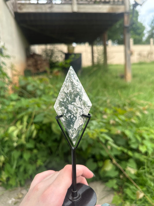 Moss Agate Diamond + stand