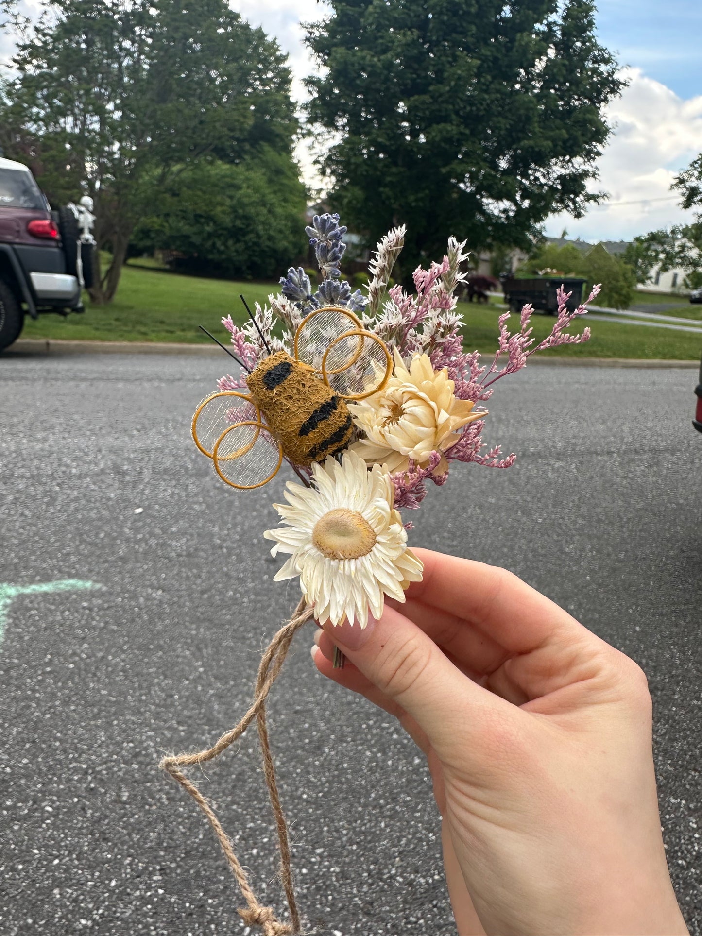 Purple Dried Flower Mini Bouquet with bee