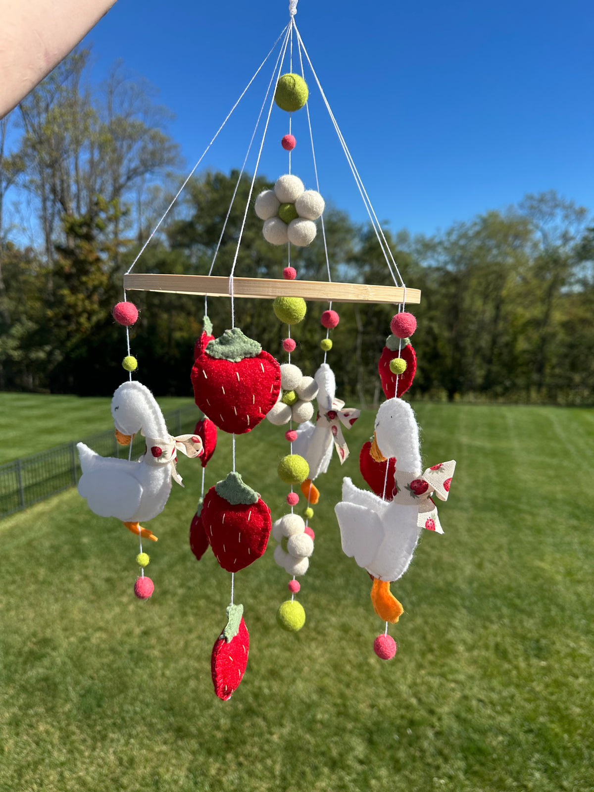 Handmade Strawberry Goose Crib Mobile