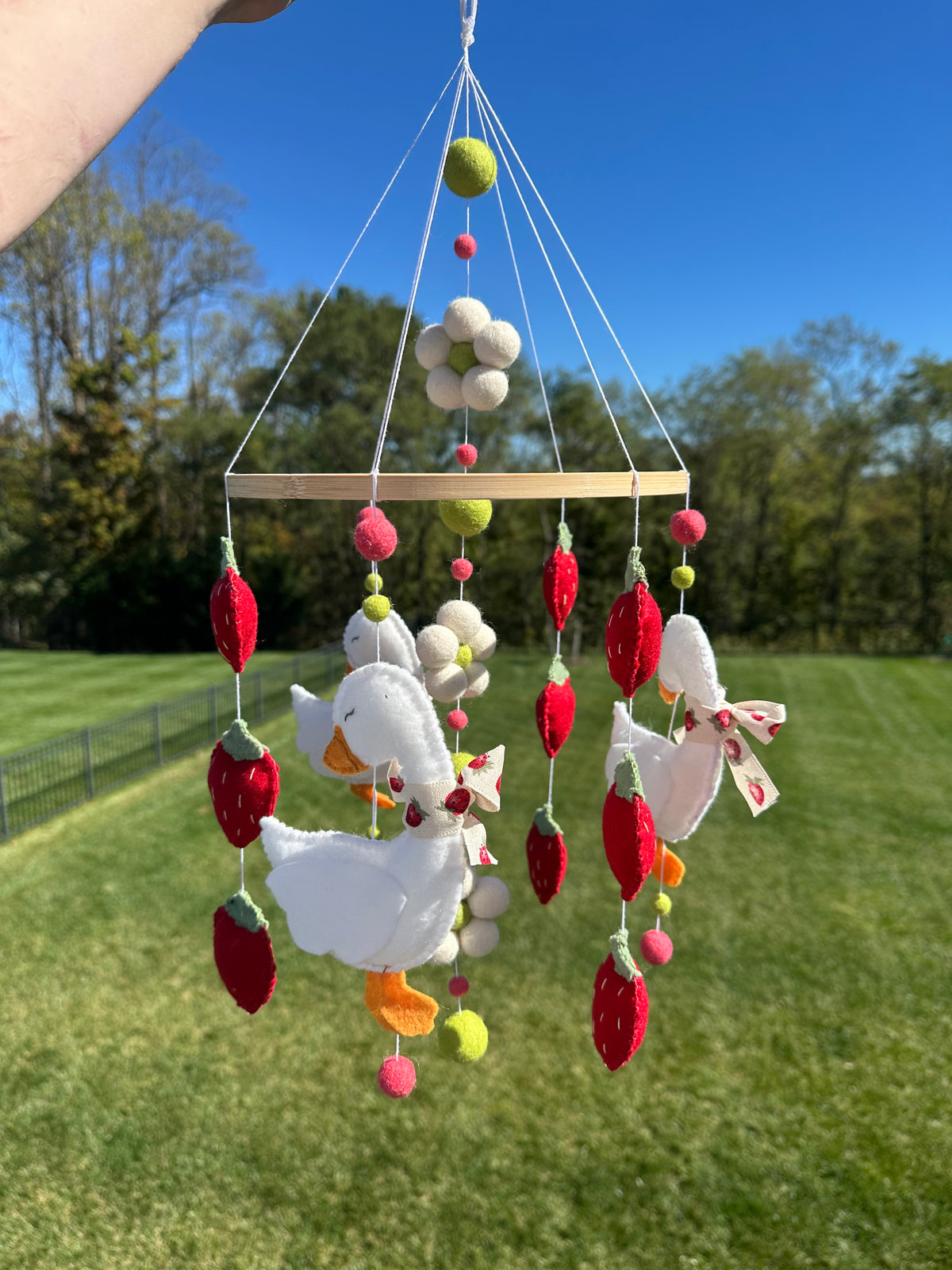 Handmade Strawberry Goose Crib Mobile