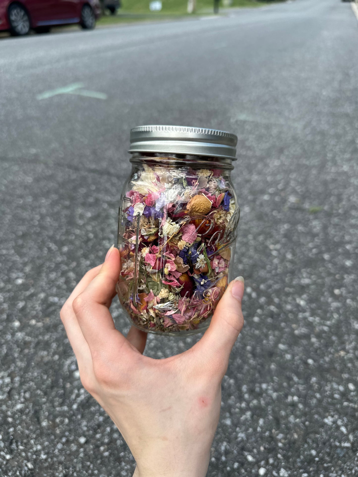 Dried Flower Confetti in Mason Jar
