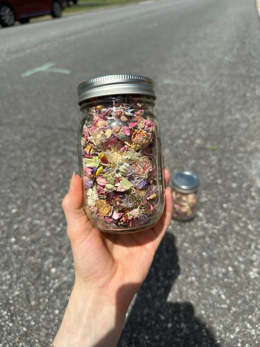 Dried Flower Confetti in Mason Jar