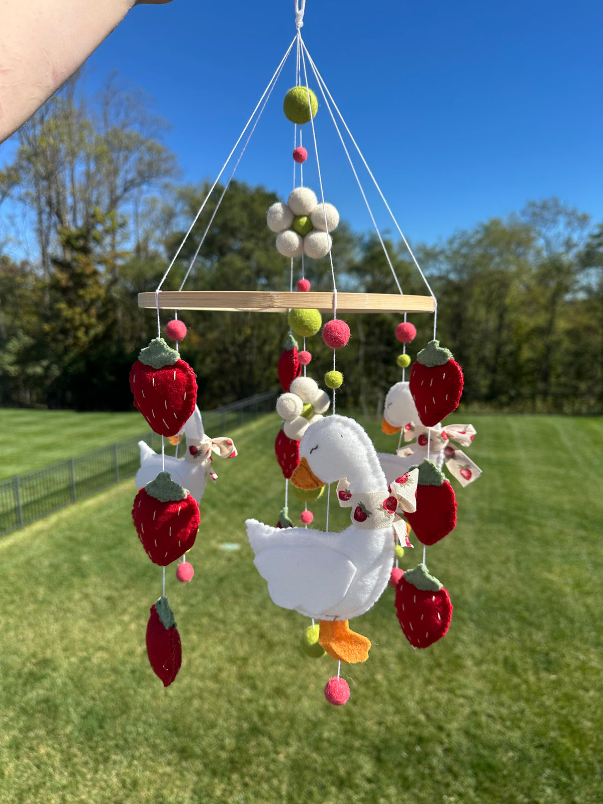 Handmade Strawberry Goose Crib Mobile
